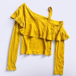 Anthropologie 9-H15 Stcl Mustard One Shoulder Ruffle Cotton Blouse